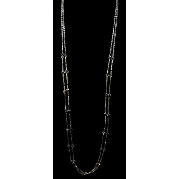 Elegant Glam Multilayer Metal And Glass Silver Tone Beaded Necklace - Picture 2 of 8